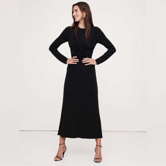 NWT! BANANA REPUBLIC WOMENS BLACK JERSEY KNIT TWIST-FRONT MAXI DRESS 💜 - Picture 1 of 11